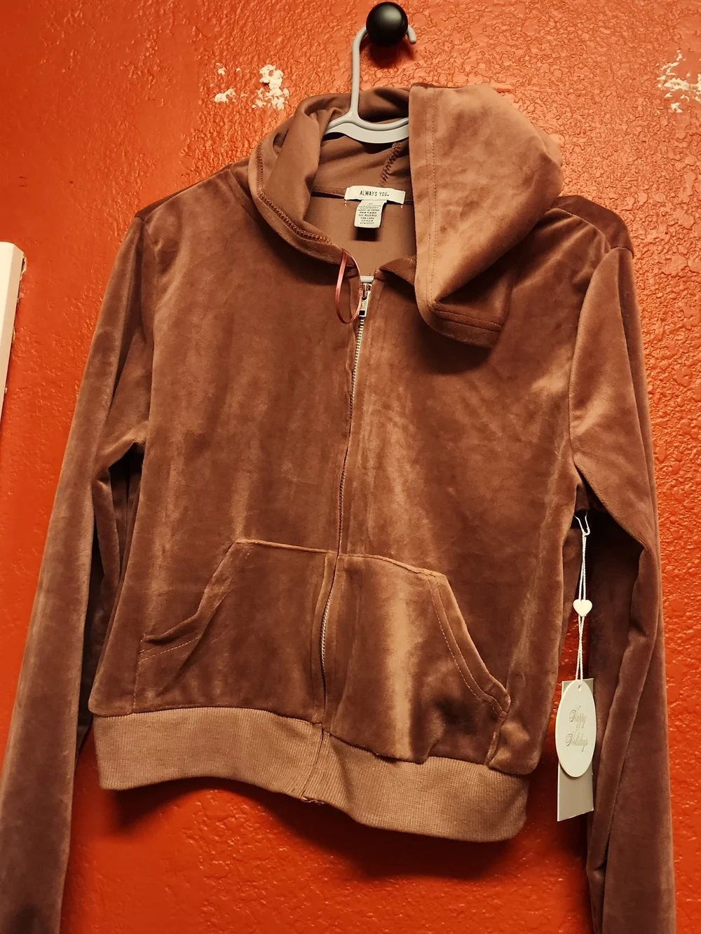 Always Brown Velour Zip Hoodie Jacket
